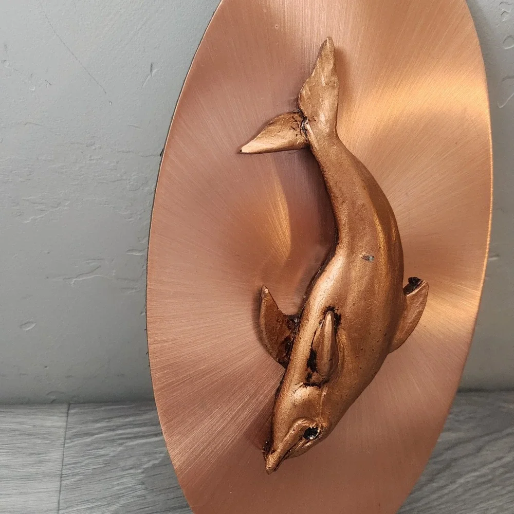 Vintage Dolphin Wall Plaque 3D Sculpted Metal Art Copper Bronze Nautical‎ Decor